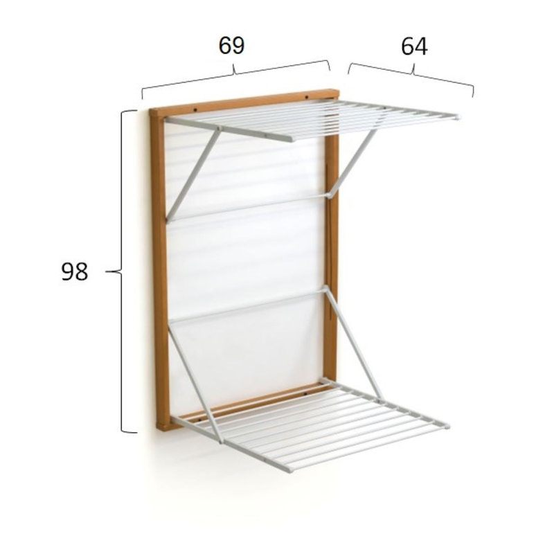 WALL CLOTHESLINE Wood Foldable Wall-Mounted Drying Rack, Cherry