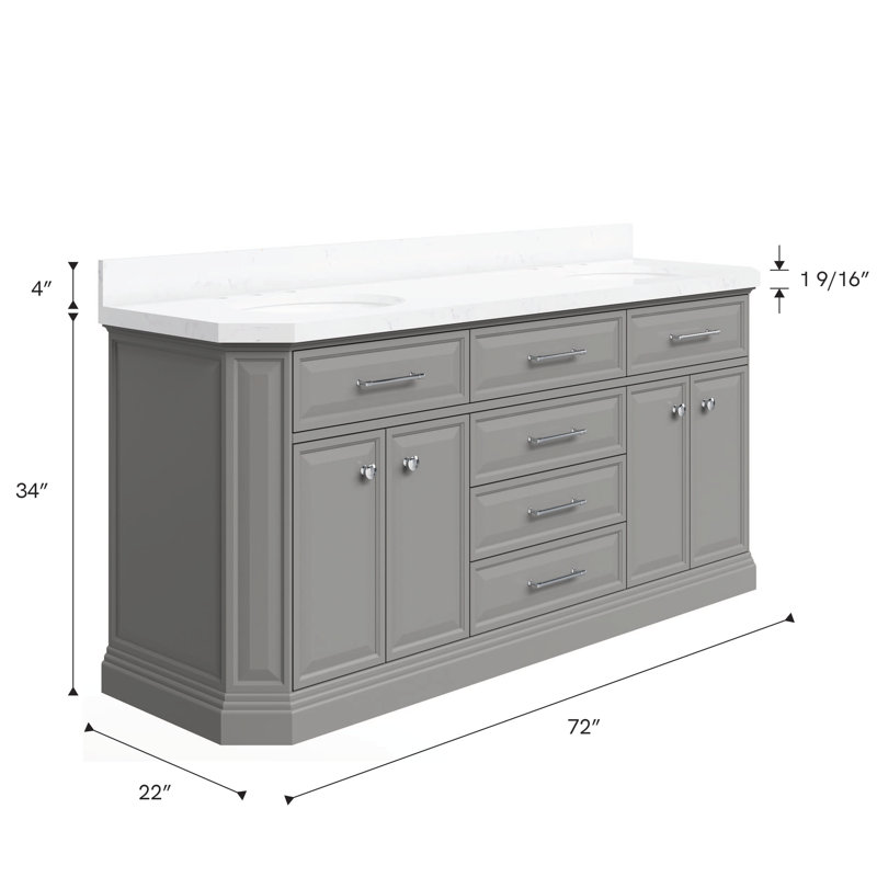 Palace 72'' W Double Vanity, Cashmere Gray, Polished Chrome