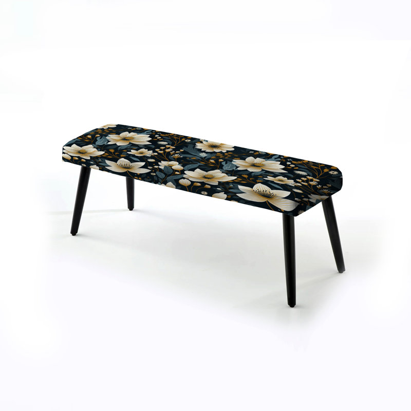 Banc rembourré floral noir, Motif floral blanc et noir Magnolias III