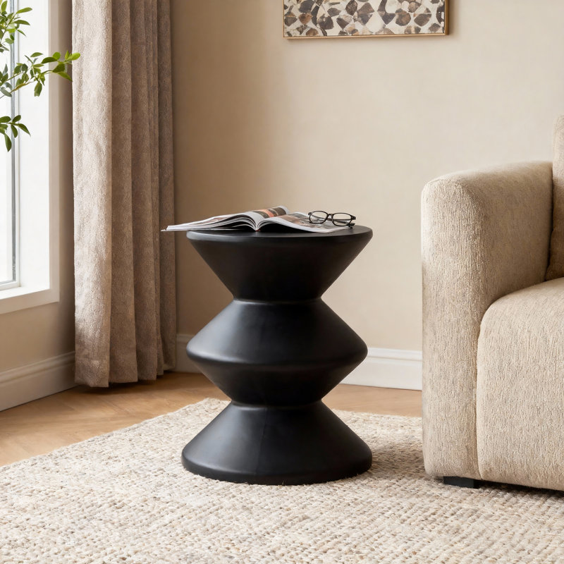 Outdoor Modern Concrete Side Table,Indoor End Table,Black