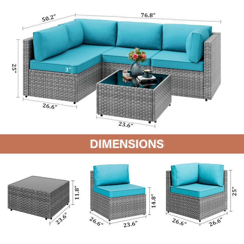 Ensemble de mobilier d'extérieur en rotin 5 pièces Proa, Bleu