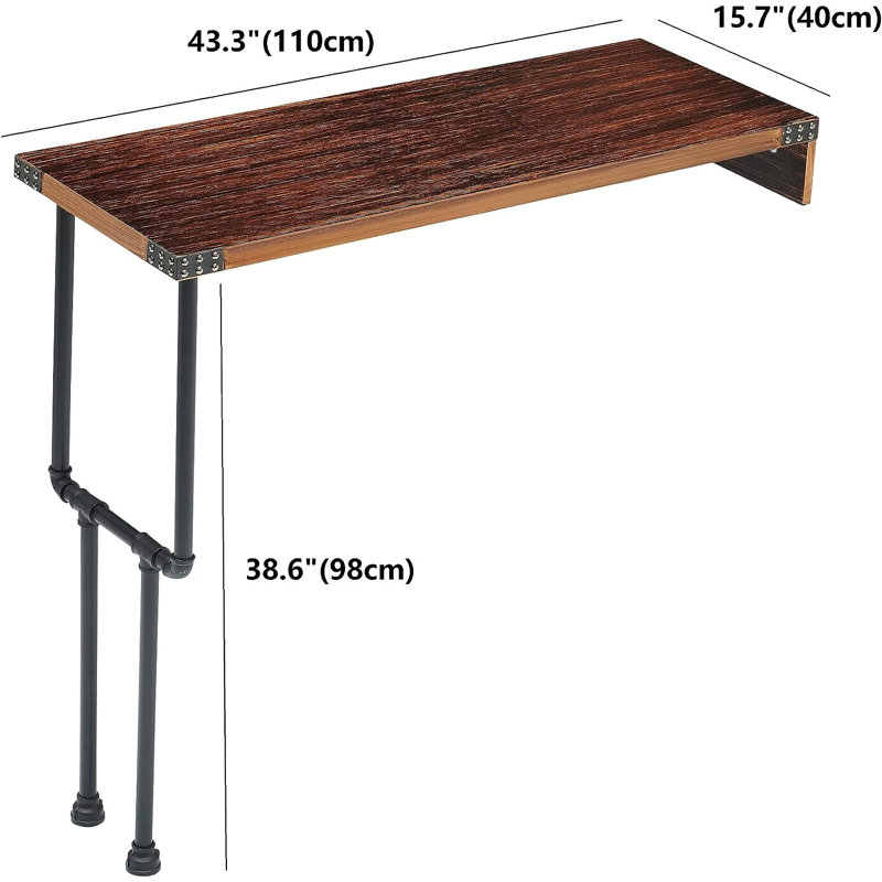 Iromel Rectangular Height Bar Table 43'' L x 16'' W with Pine Wood Top & Metal Leg