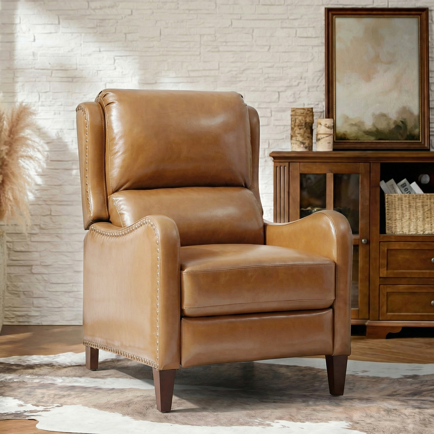 Beecher 29" Genuine Leather Manual Recliner, Camel Top Grain Leather