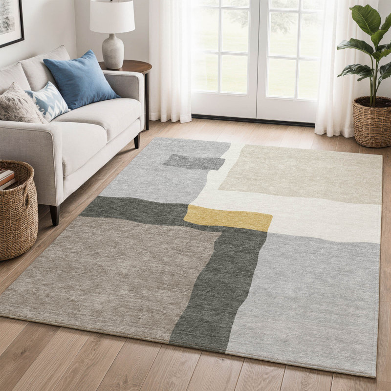 Premium Machine Washable Mayfield AMF2400 Geometric Rug, Gray, 9' x 12'