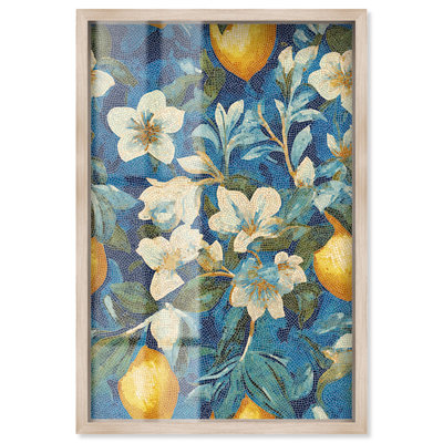Art mural floral bleu Lemon Mosaic II par Art Remedy, cadre blond, 31 x 46