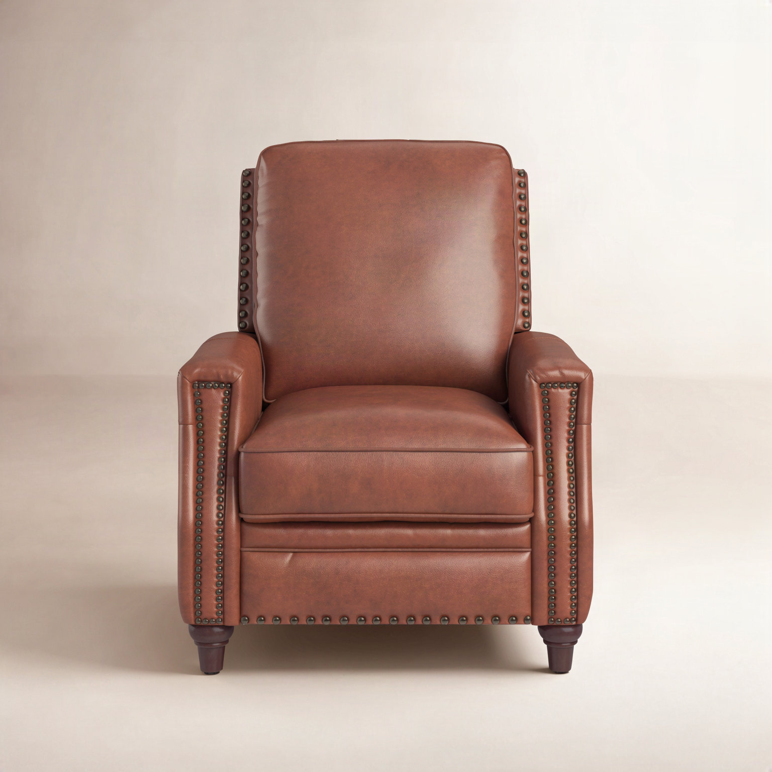 Andrena 33" Genuine Leather Manual Recliner, Brown Genuine Leather