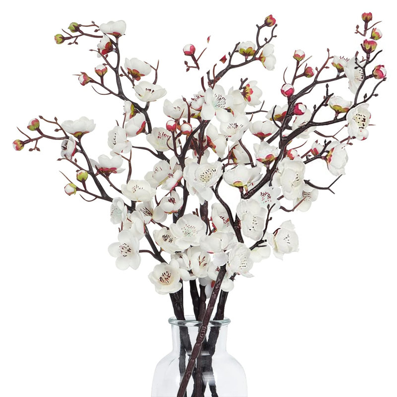 6 pièces de fleurs de cerisier artificielles en soie, à utiliser pour les décorations de Noël, Blanc