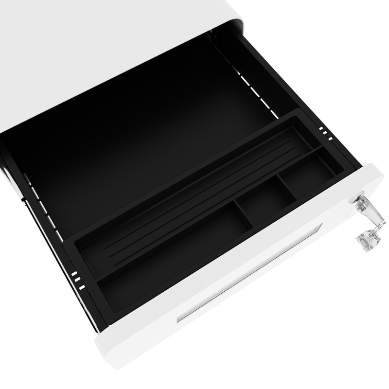Classeur mobile blanc à 3 tiroirs avec serrure et, entièrement assemblé pour l'organisation du bureau, permet de ranger des dossiers de format A4 / lettre, un système de verrouillage de sécurité, de larges tiroirs intérieurs à 3 tiroirs, une serrure, un bureau en métal, des prises