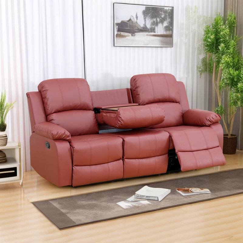 Canapé 3 places en PU et PVC, Rouge