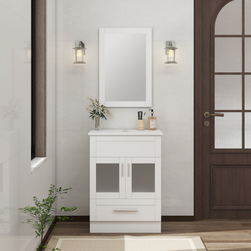 Ensemble de meuble-lavabo simple 24 po avec miroir Ashveer, Blanc