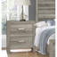 Table de chevet en faux placage de bois pour chambre à coucher, finition grise, 2 tiroirs, table d'appoint de chambre à coucher décorative en nickel plaqué, gris, tiroirs avec poignées-683380334