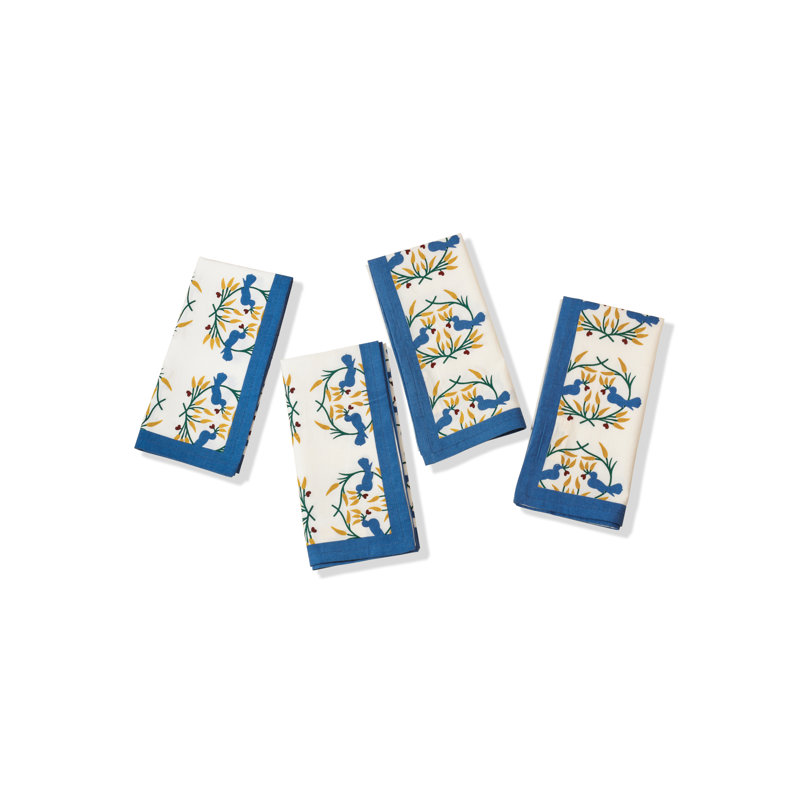 Bluebird Blooms Block Print Cotton Napkins