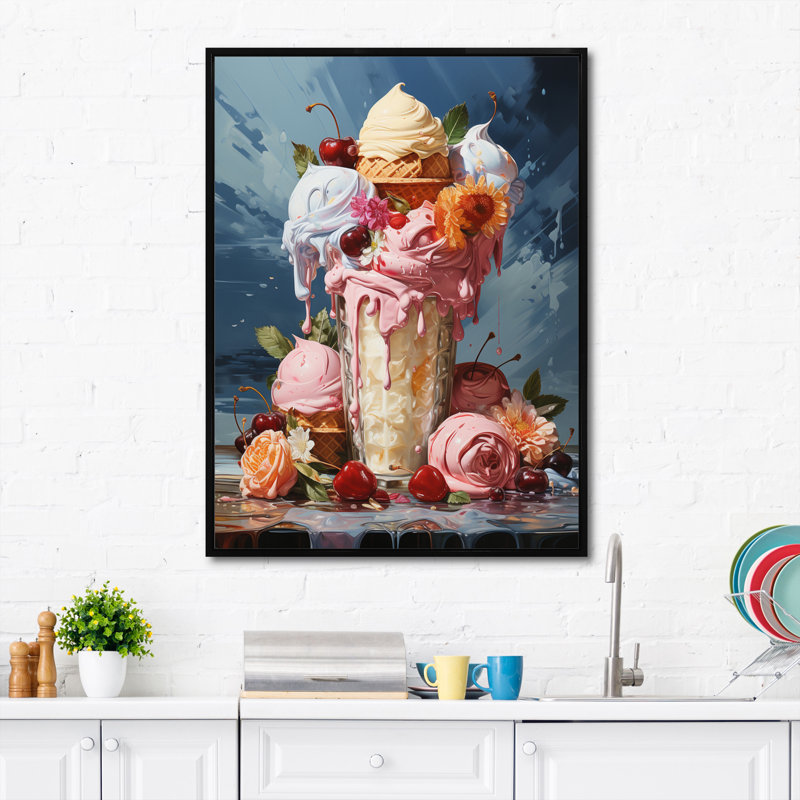 Nourriture, crème glacée alimentaire III - Desserts, art mural, H 32 po x l 16 po, Cadre flottant noir