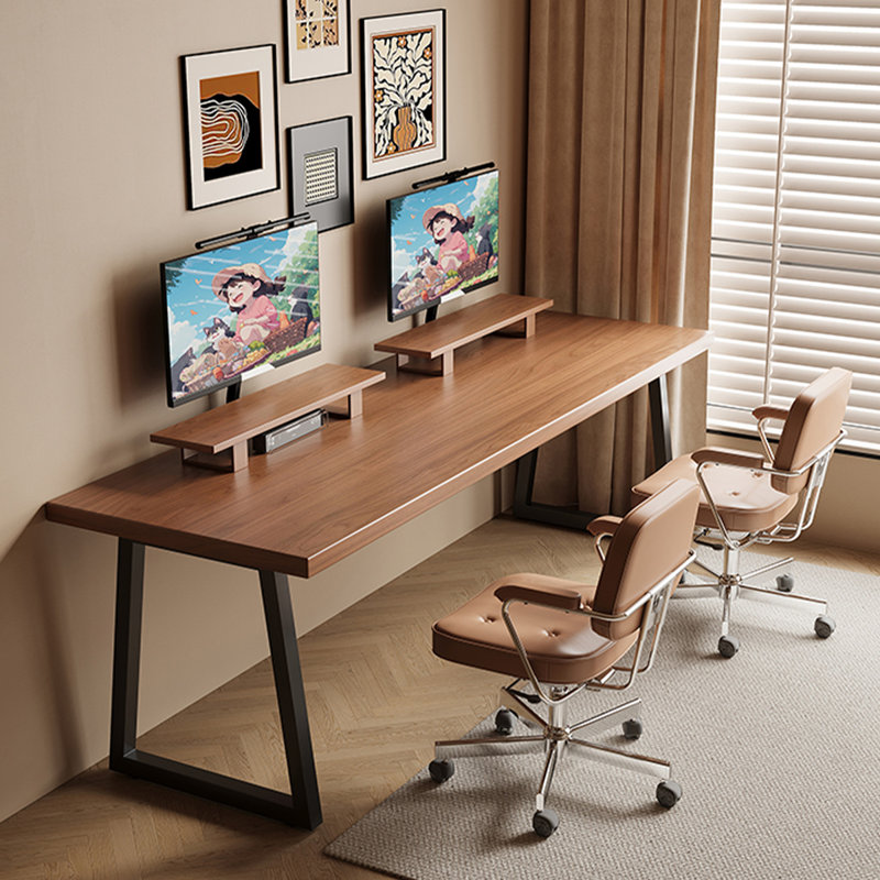 Bureau rectangulaire en bois massif brun clair, Marron clair, H 29,53 po x l 62,99 po x P 27,56 po