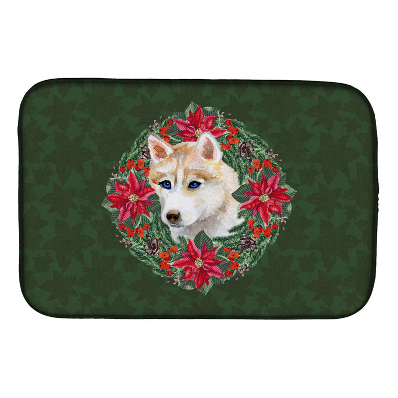 Tapis de séchage en couronne sibérie husky poinsettia
