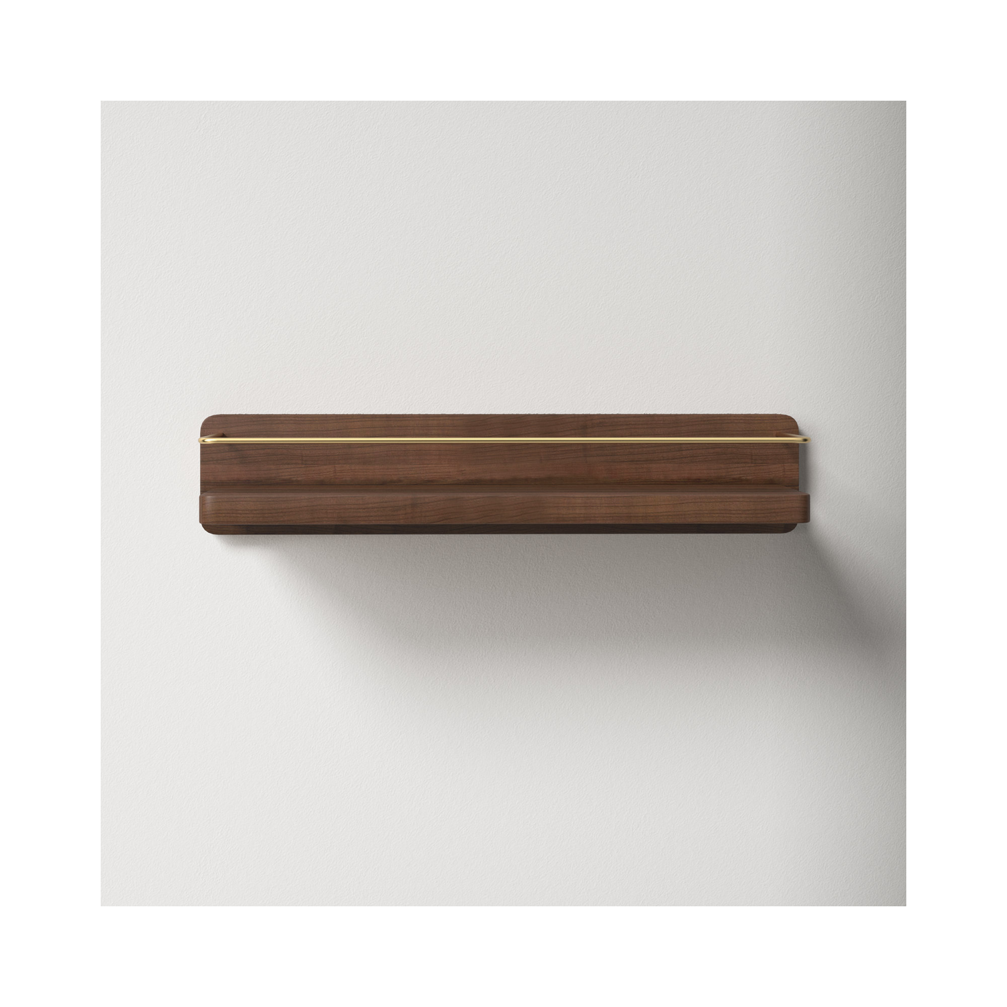 Dandre Modern Brass Wooden Shelf, 3.2" H x 16" W x 5.6" D, Walnut