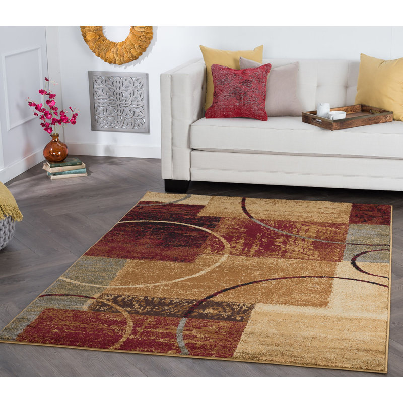 Tapis rouge / brun à motif abstrait Abercorn, Rectangle 5 pi x 7 pi