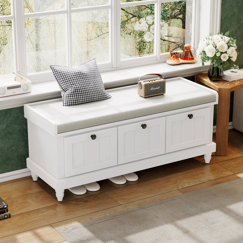 Banc de rangement rembourré 3 tiroirs Classic, Blanc