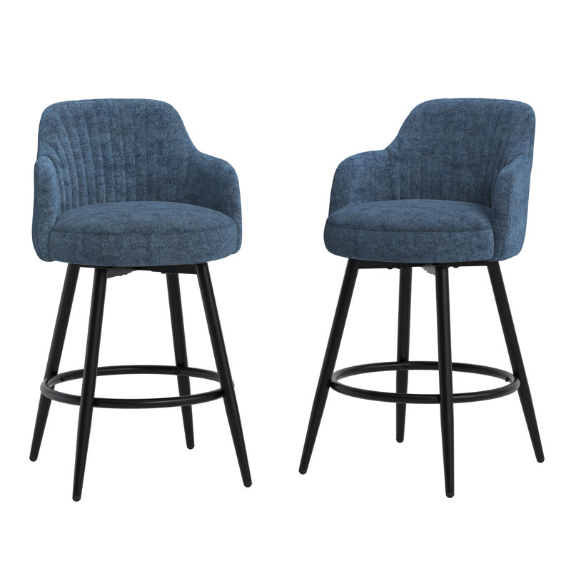Tabouret de bar et tabouret de comptoir pivotant rembourré de 66 cm de hauteur avec accoudoirs incurvés et structure en métal (ensemble de 2)