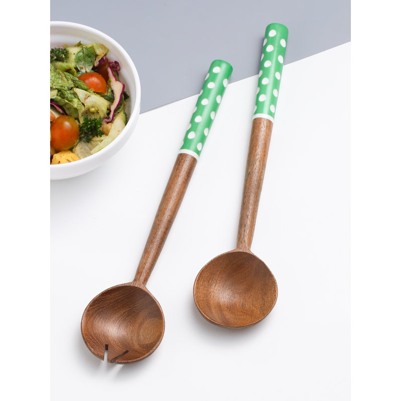 Ensemble à salade en résine et bois, Vert