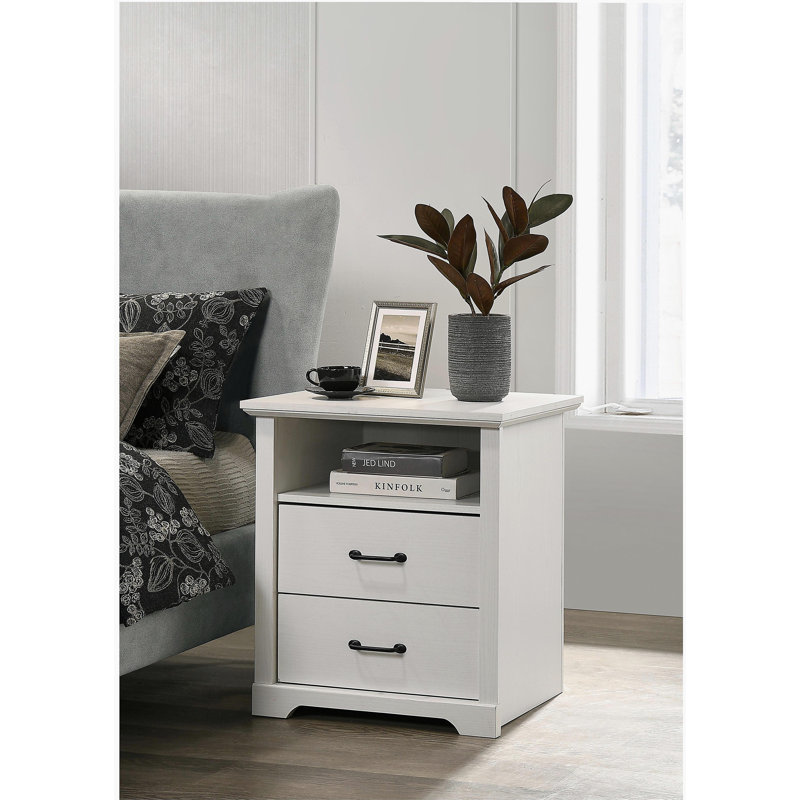 Elara 22"W White 2-Drawer Nightstand Bedside Table with USB charging  Ports, White
