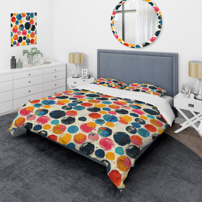 Ensemble de housse de couette à pois orange et vert VI