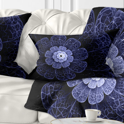 Glittering Bright Blue Fractal Flower - Floral Printed Throw Pillow