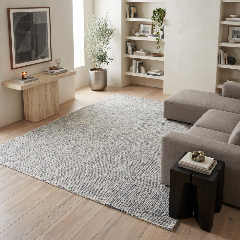 Caprice Geometric Handmade Tufted Area Rug, Light Blue/Ivory, Rectangle 8' x 10'