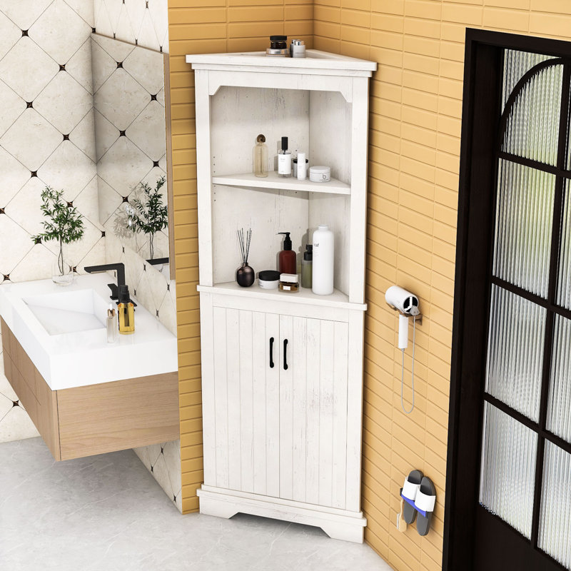 Grande armoire d'angle avec portes et tablettes ouvertes