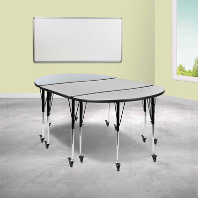 Goddard 3 Mobile Piece 76" Oval Wave Flexible Grey Adjustable Activity Table Set