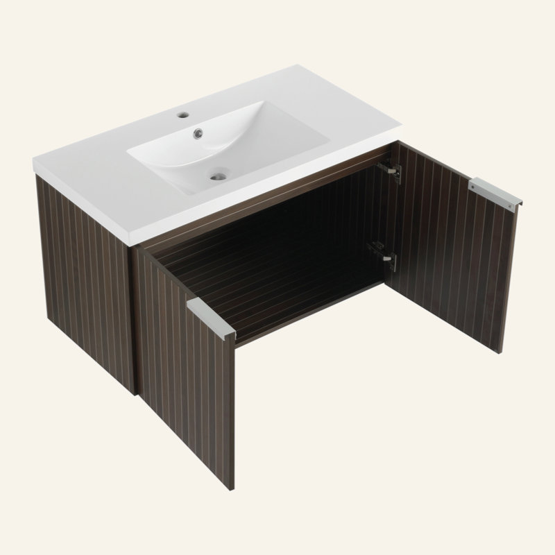Armoire de salle de bain 36 po avec lavabo en résine, portes à fermeture douce, conception à fixation flottante