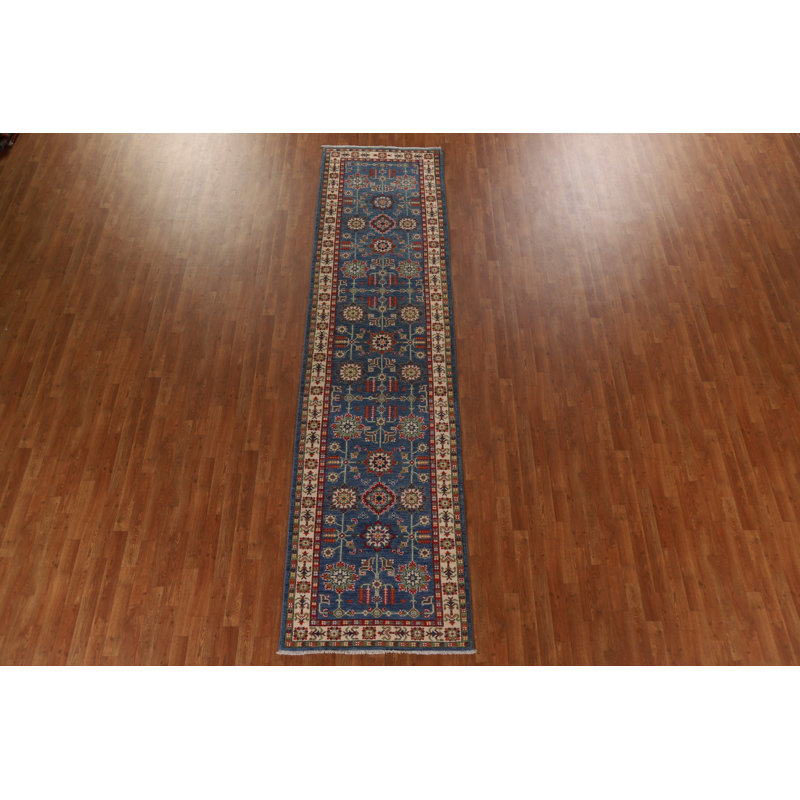 Tapis de couloir unique en laine bleu 3 pi 2 po x 12 pi 8 po New Age