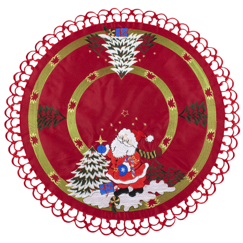 Père Noël et arbres de Noël Joswick sur napperon rond rouge (rond de 24 po)