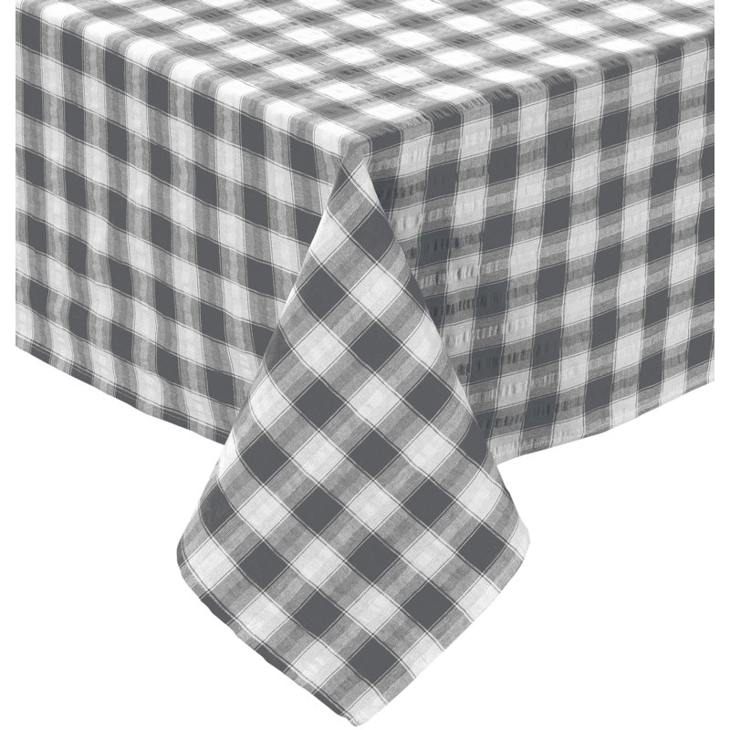 Bladwell Printed Gingham Check Seersucker Table Cloth Range, Grey
