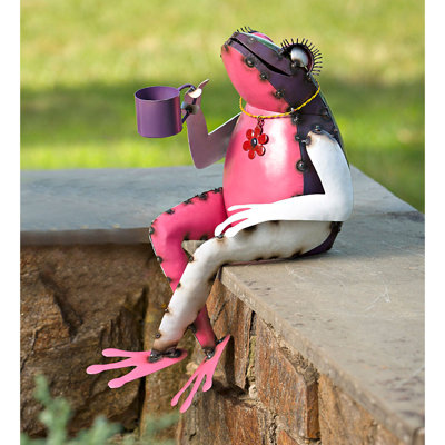 Statue de jardin grenouille de thé en métal recyclé