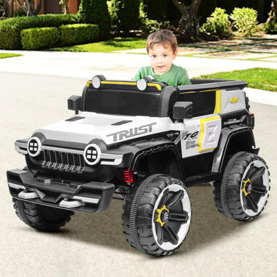 12V Electric Kids Ride on Car with Remote Control, 2 Seater 4WD Off-Road Truck with Decor Spare Tire, 25W Dual Motor, Spring Suspension, Battery Power