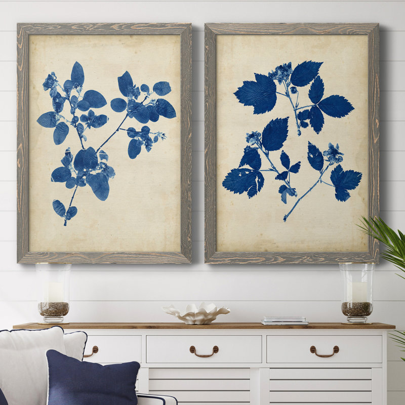 Toile encadrée Indigo Leaf Study, H 43,5 po x l 31,5 po x P 1 po, Toile avec cadre gris, Pas de tapis