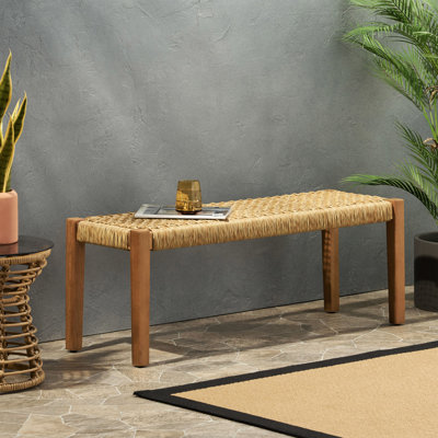Siège de patio en bois brun avec faux, 15,63 po Banc de jardin profond x 44,35 po de largeur, profond, brun, l 15,63 po x l 44,35 po