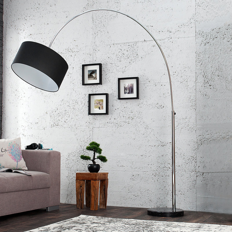 Daniels 170cm Silver Arched Floor Lamp, Black