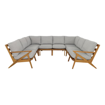 Hatteras 118 " W U-Shaped Teak Solid Wood Patio Sectional with Cushions