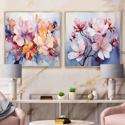 «Purple Botanical Whispers», ensemble de 2 collages carrés botaniques abstraits