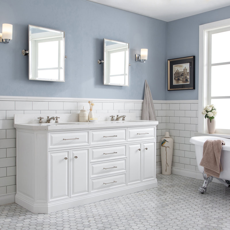 Ensemble de meuble-lavabo double 72 po Bruning, Blanc pur, Nickel poli