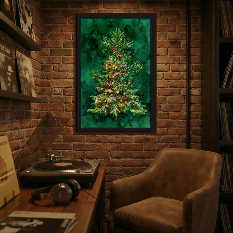 Christmas Christmas Tree With Colourful Berries On Green Background, 18" H x 12" W