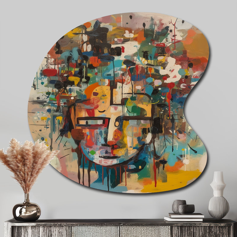 Abstrait visage Portrait II - forme irrégulière, encre liquide abstraite, art mural en métal, H 33 po x l 33 po