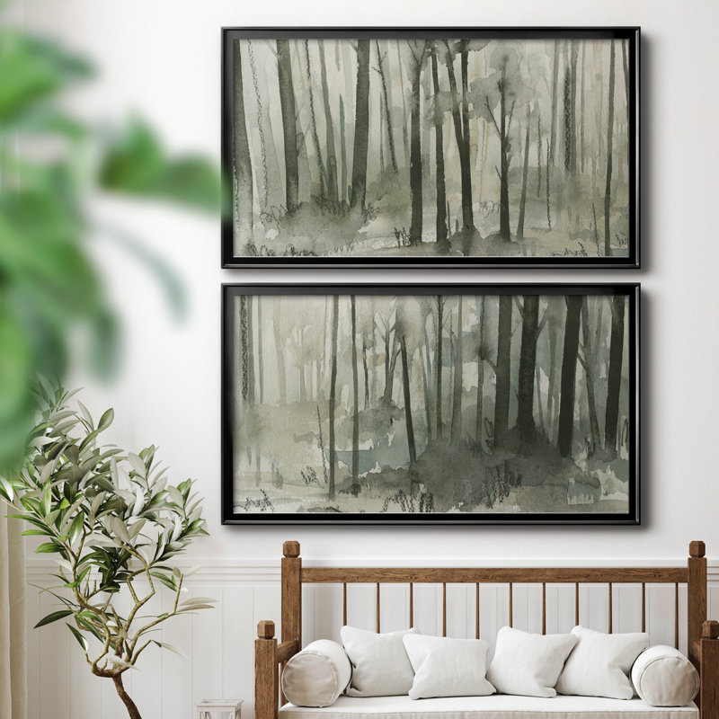 Into The Woods I - Ensemble de 2 peintures sur toile encadrées, H 21 po x l 18,5 po x P 1 po, Cadre noir
