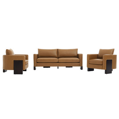 Karsen 4-Person Modern Faux Leather Upholstered Sofa Set With Rubberwood Legs