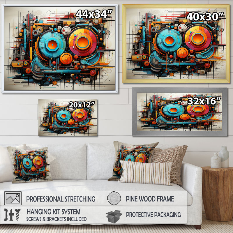 Futuriste fusion II - impression, H 16 po x l 32 po x P 1 po, Cadre flottant doré