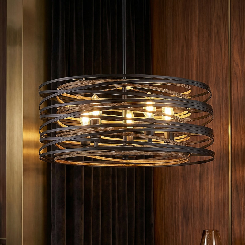 Luminaire suspendu tambour réglable, H 53 po x l 20 po x P 20 po