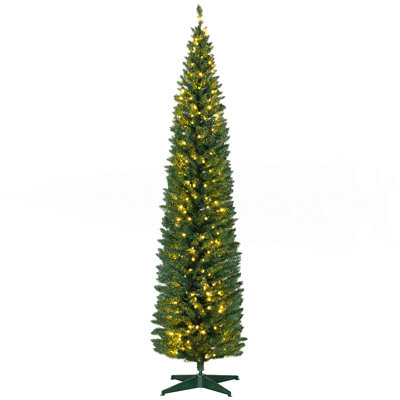 8' Tall Pre-Lit Slim Noble Fir Artificial Christmas Tree With 300 Warm White LED Lights And 618 Tips, For Christmas Decoration, Green