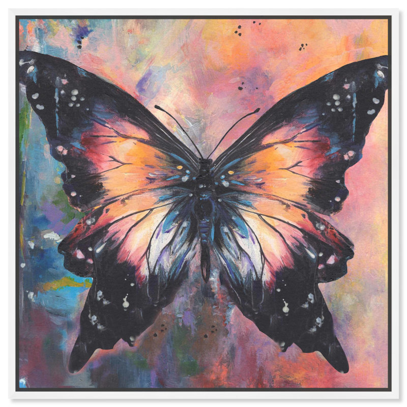 «Soft Rainbow Butterfly», reproduction d'art sur toile par Everly Quinn, H 17 po x l 17 po, Cadre blanc